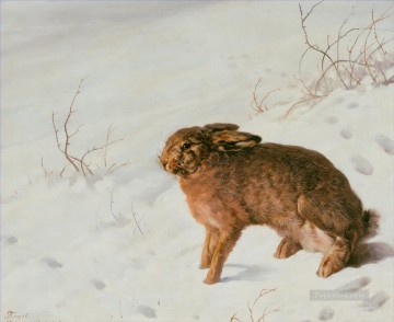 Ferdinand von Rayski Hase im Schnee Ölgemälde